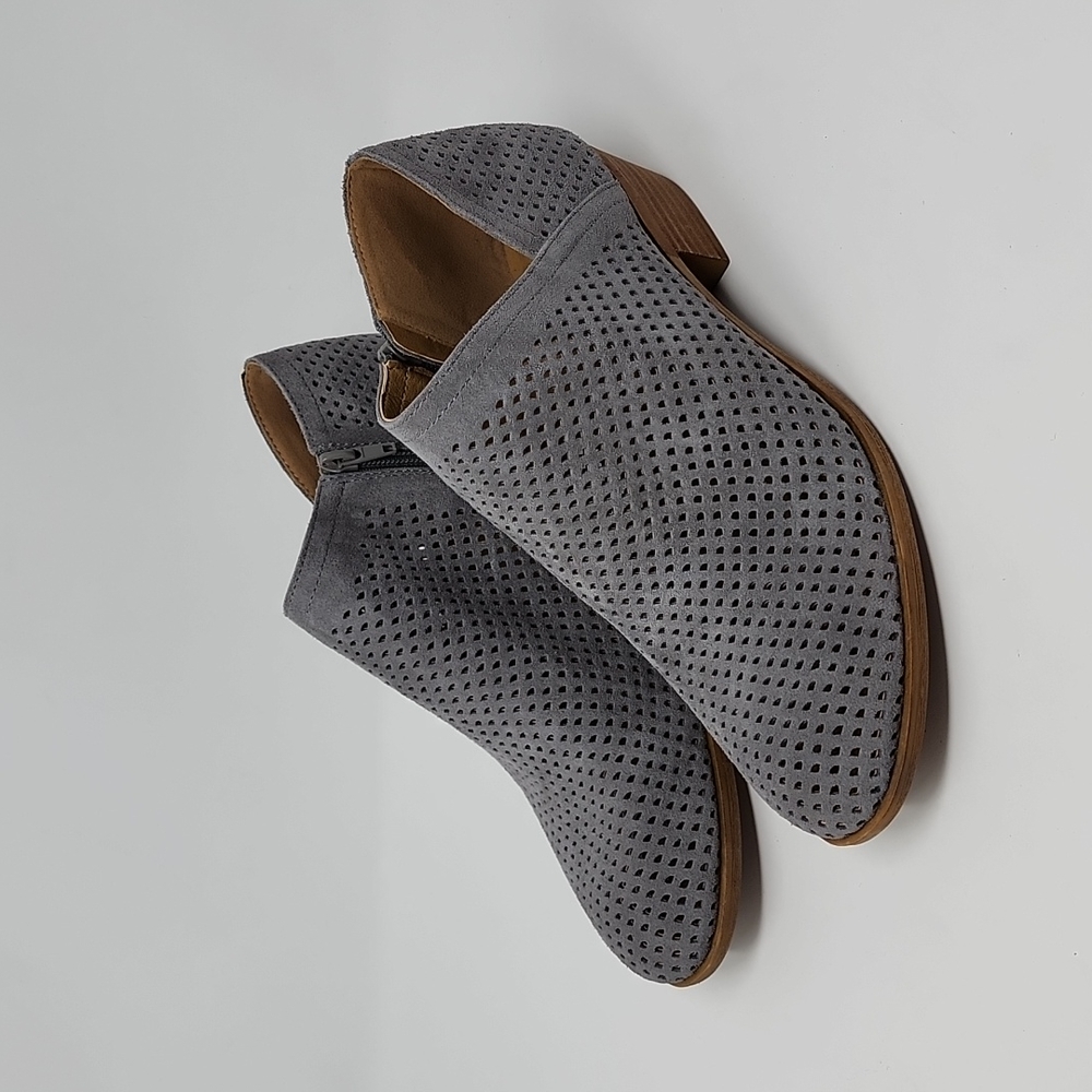 Lucky Brand Baylah Perforated Leather Booties Grey Women's Size 9.5